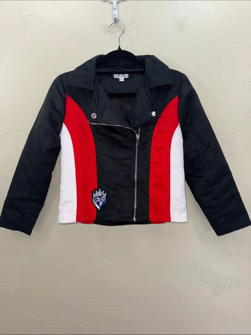 Disney D-Signed Black Red White Colorblock Moto Jacket Faux Suede Lined M‎